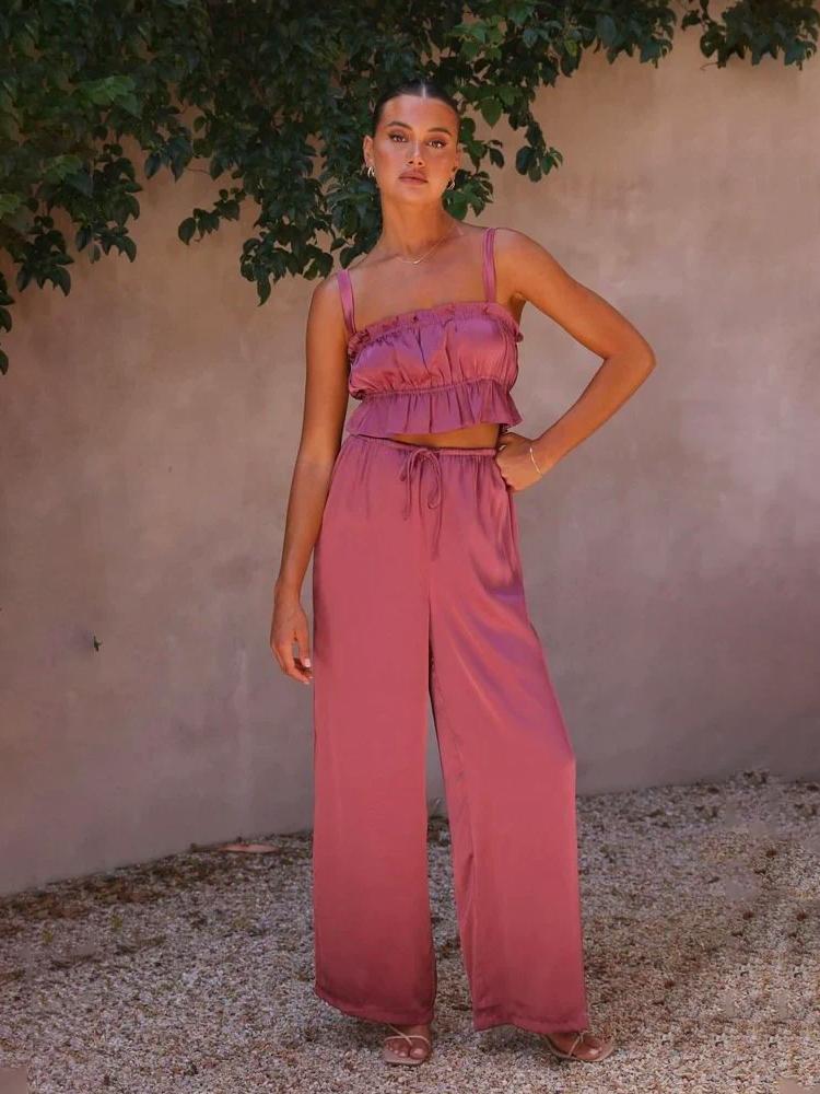 Sherry Büzgülü İpeksi Salon Takımı - Hint Kırmızısı