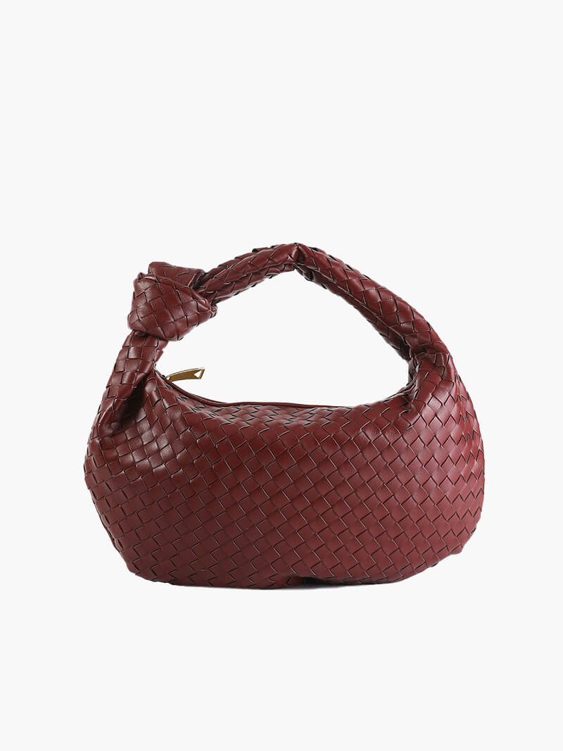 Woven Orta Boy Vegan Deri Çanta - Bordo
